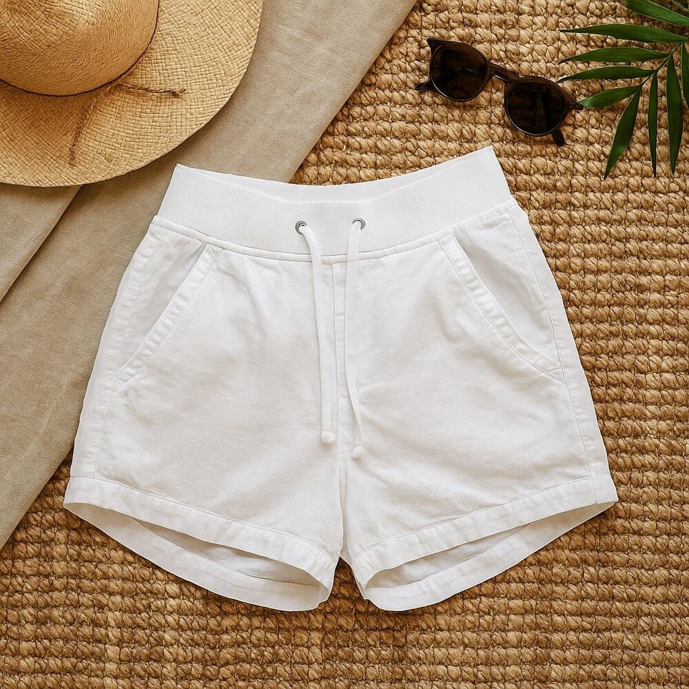 Athleta Linen Creston Midi Shorts White Pull On Mid Rise Athleisure Womens 0